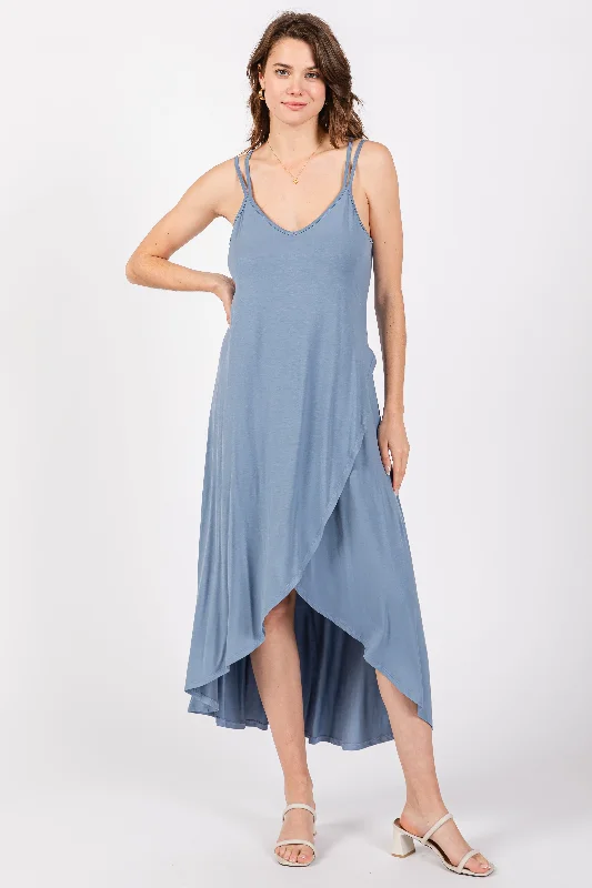 Great Deals sleek dressBlue Sleeveless Crisscross High-Low Wrap Midi Dress