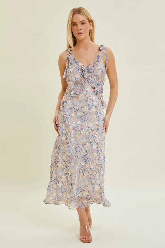 Mega Sale wrap dressTaupe Multi Floral Chiffon Dress