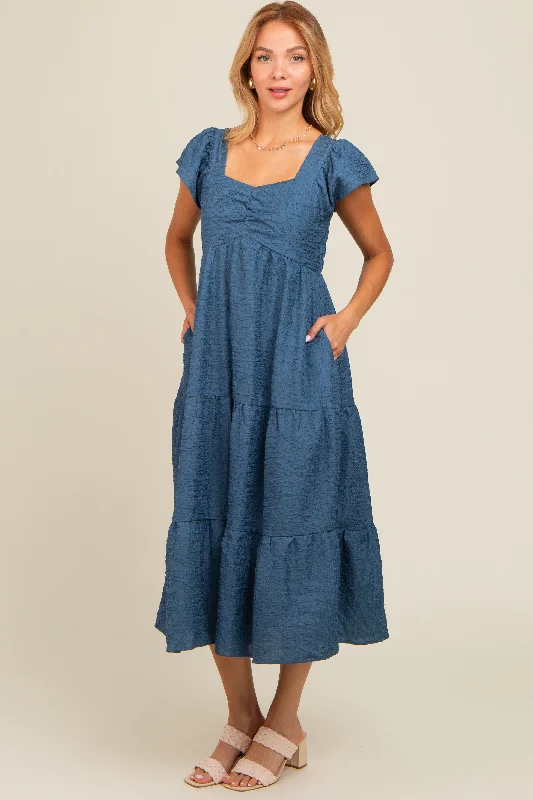 Bargain Bin bodycon dressBlue Textured Sweetheart Neck Short Puff Sleeve Tiered Midi Dress Bargain Bin bodycon dressBlue Textured Sweetheart Neck Short Puff Sleeve Tiered Midi Dress