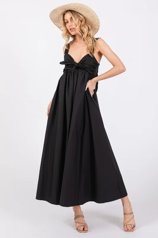 Online Exclusive sleek midi dressBlack Front Tie Sleeveless Midi Dress
