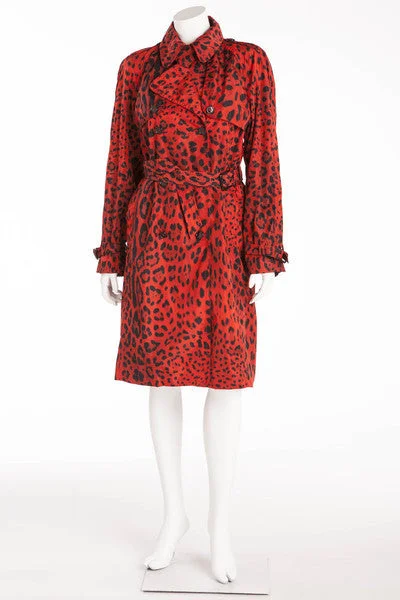 lightweight winter coatDolce & Gabbana - Brand New with Tags Red Leopard Trench Coat - IT 42