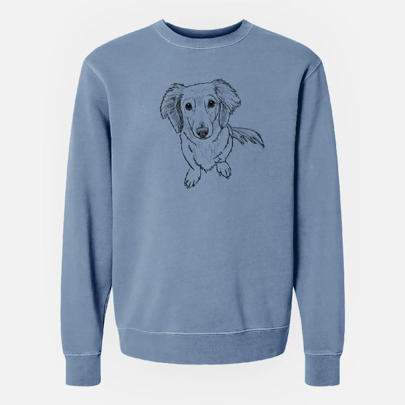 Stock Clearance vibrant athletic hoodieDoodled Enzo the Long Haired Dachshund - Unisex Pigment Dyed Crew Sweatshirt