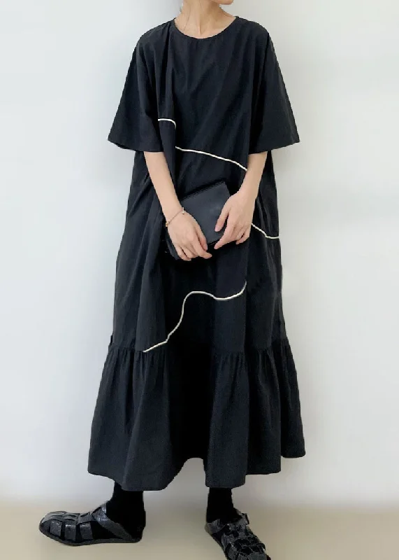 spaghetti strap dressBlack O-Neck Wrinkled Long Dress Summer