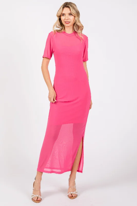 Overstock Sale winter dressPink Layered Mesh Maxi Dress