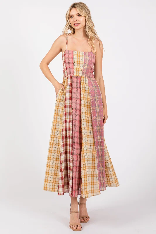 Bargain Blast shift dressPink Mixed Plaid Maxi Dress