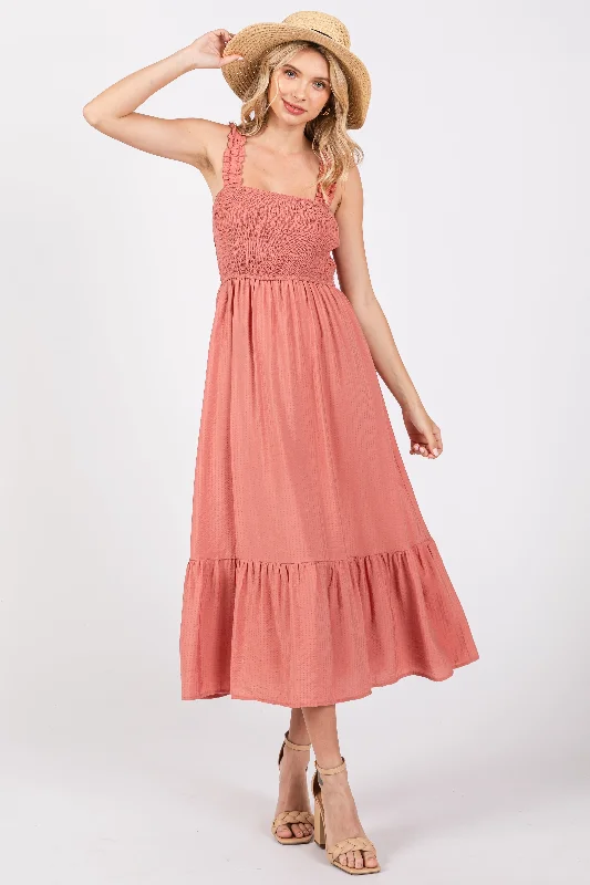 Buy More, Save More trendy mini dressRust Smocked Bodice Maxi Dress