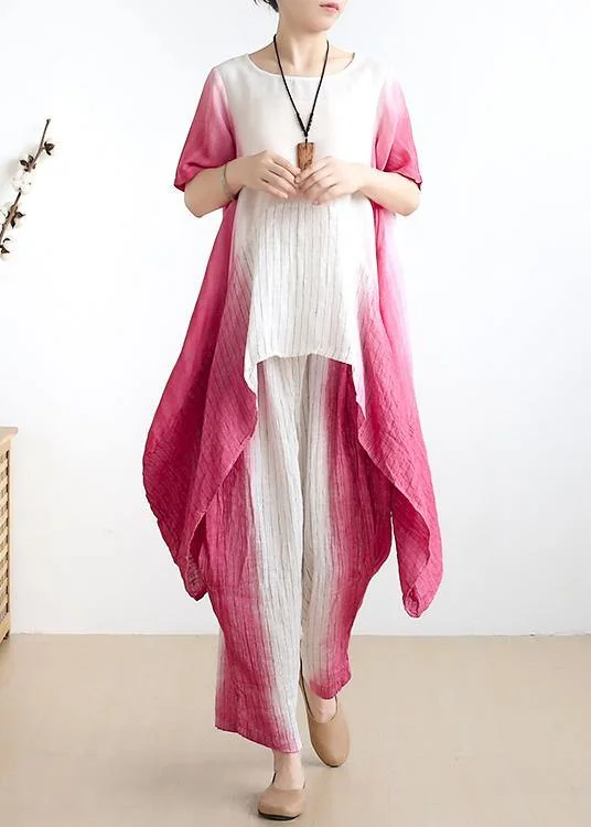 Deal Mania cocktail party dresswomen pink o neck asymmetric tops +elastic waist wide leg pants