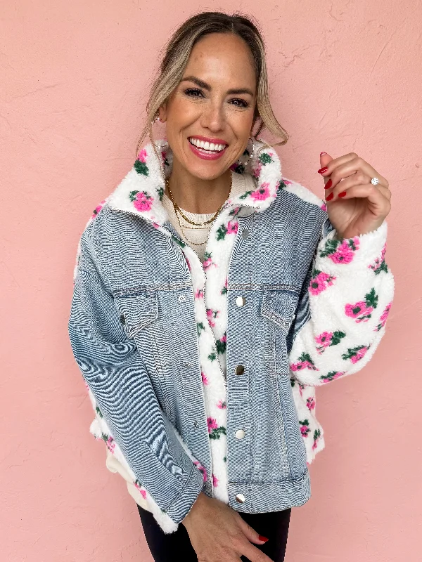 Can't Miss insulated trench coatForever Friends Floral Shearling And Denim Jacket