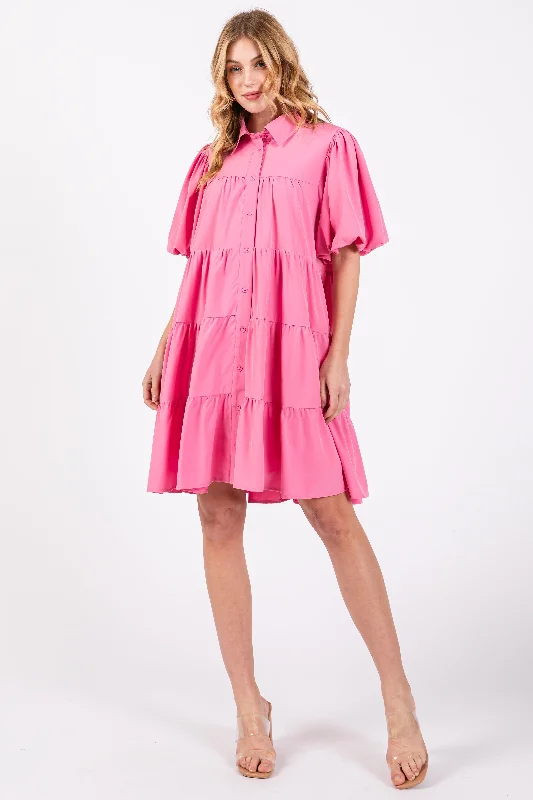 Limited Edition flowy maxi dressPink Puff Sleeve Mini Shirt Dress