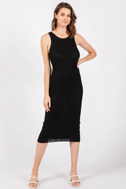 Markdowns casual evening dressBlack Sleeveless Ribbed Midi Dress