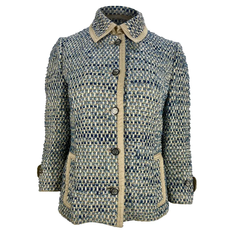 Dolce & Gabbana Button-Down Jacket in Blue Cotton Tweed