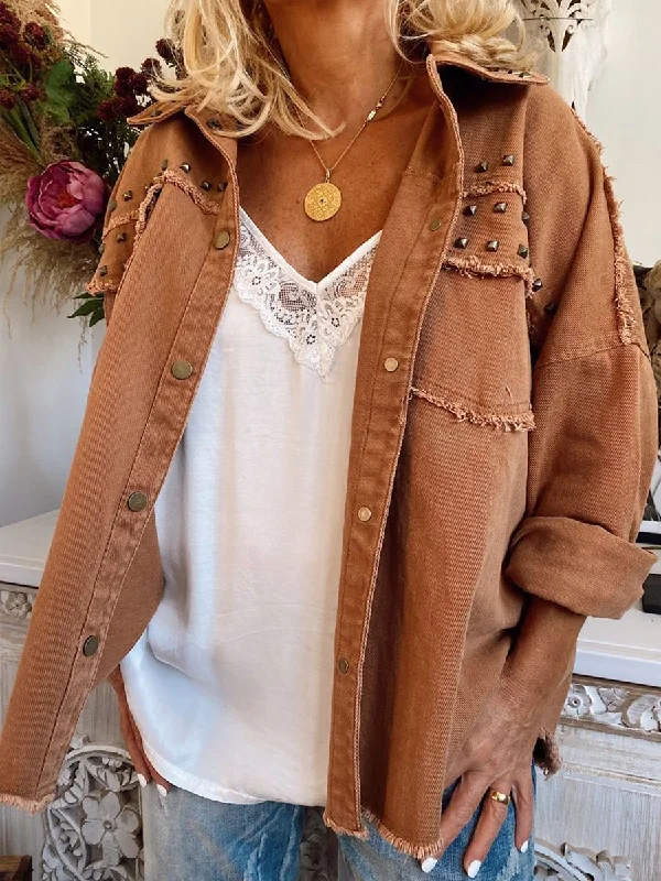 Online Specials comfortable winter coatStudded Brown Short Shirt Coat