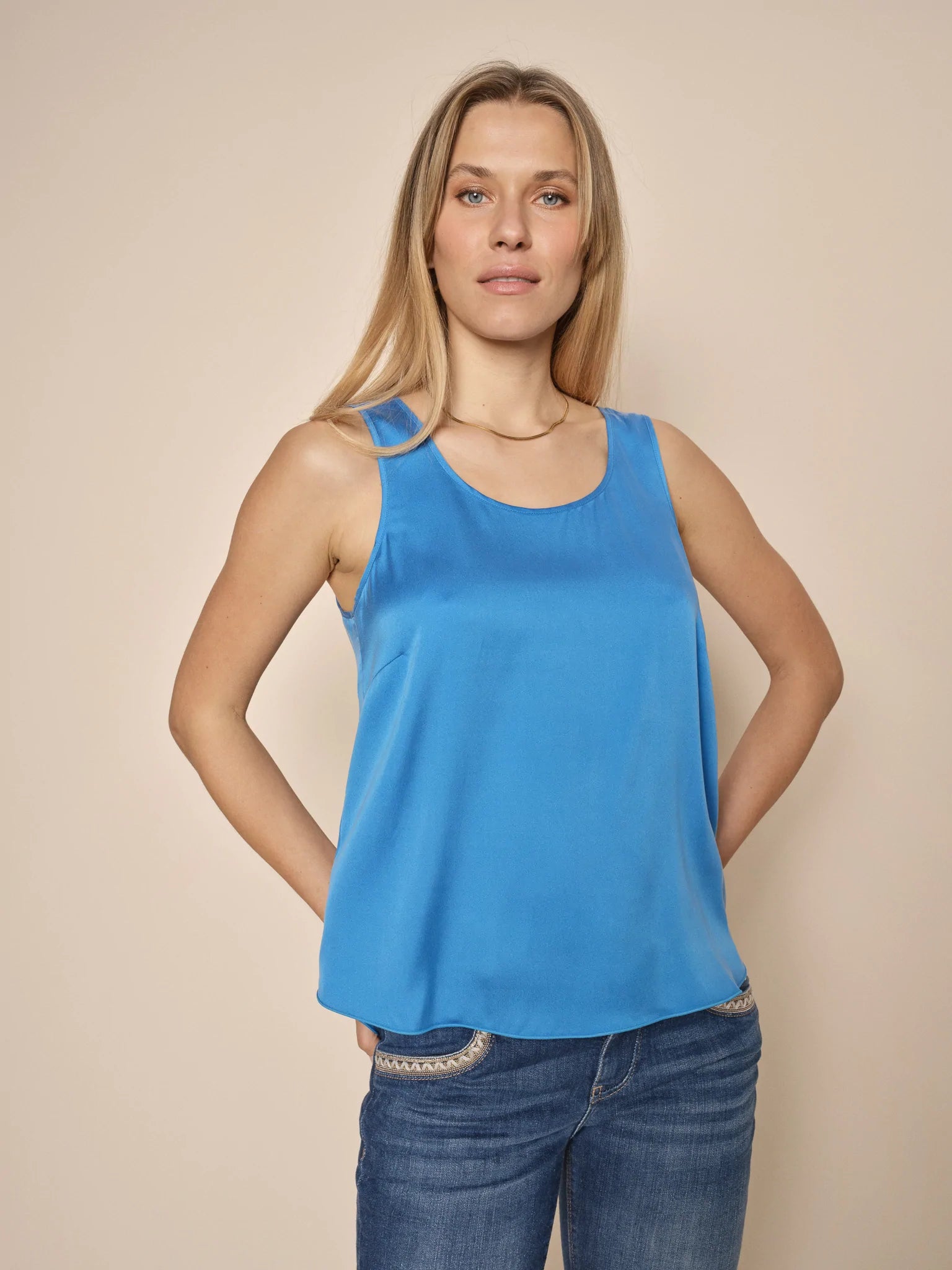 structured dressMos Mosh Blue Aster Astrid Silk Tank Top