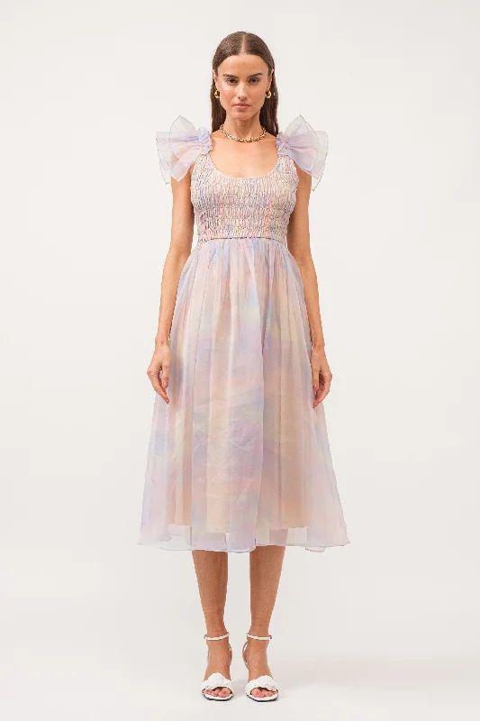 Weekend Special casual dressMulticolor Pastel Smocked Flutter Midi Dress