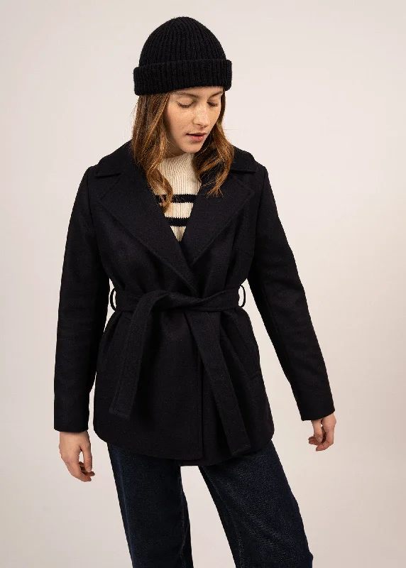 comfortable outerwearSte Laury short coat - belted, in wool cloth (NAVY)