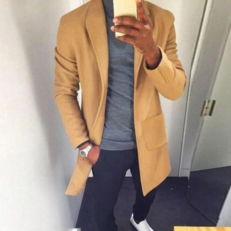 Limited Time Offer soft coatSolid Color Trench  Men's Coats
