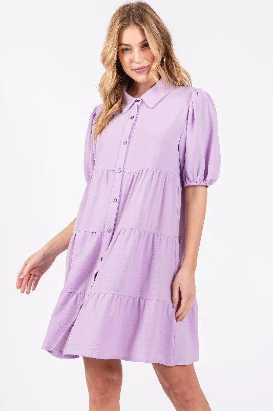 Clearance Items spaghetti strap dressLavender Button Front Tiered Collared Dress