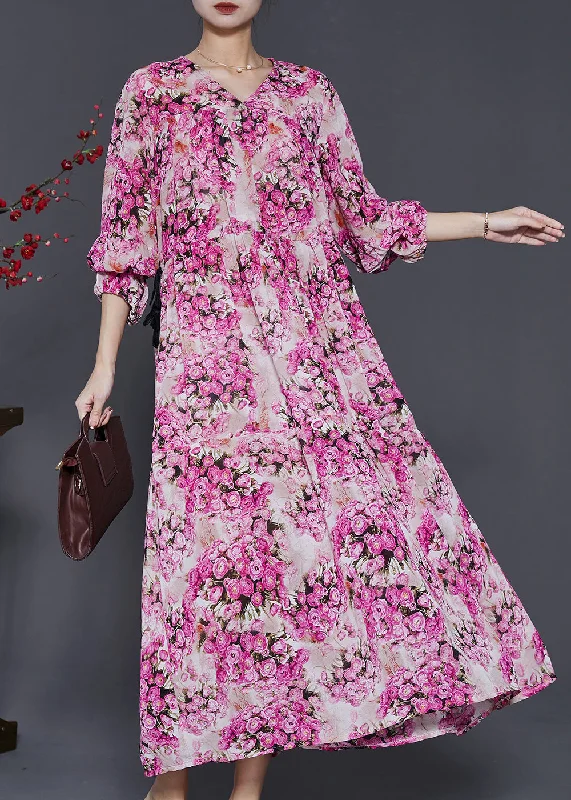 floral dressCasual Pink Cinched Print Chiffon Robe Dresses Spring