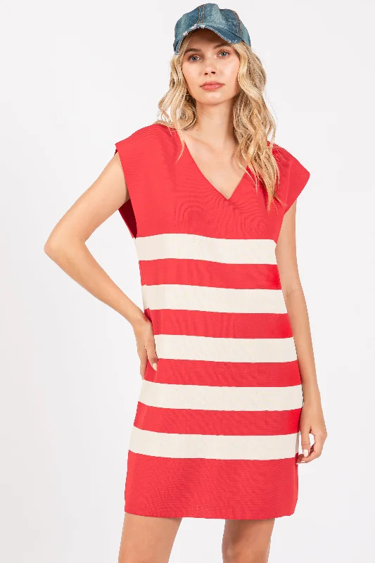 Online Specials comfy dressRed Striped Knit Sleeveless Dress