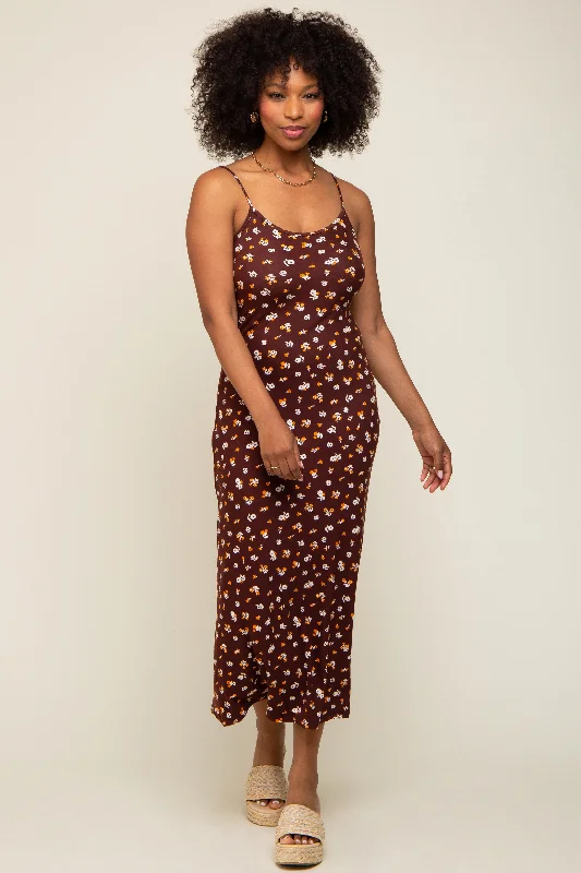 New Markdowns romantic dressBrown Floral Sleeveless Midi Dress