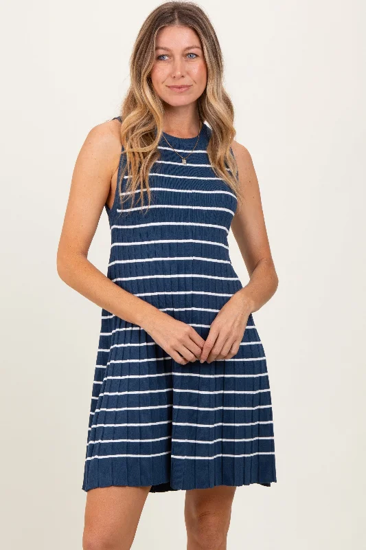 Crazy Deals pleated maxi dressNavy Ribbed Pleated Knit Sleeveless Mini Dress