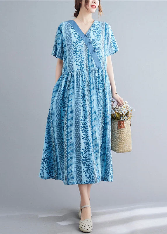 Extra Discounts form-fitting dressBlue Pockets Patchwork Wrinkled Long Dress Short Sleeve