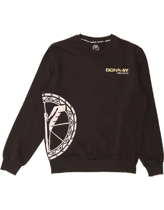 Hurry In DONNAY Womens Graphic Sweatshirt Jumper UK 14 Medium Black Cotton