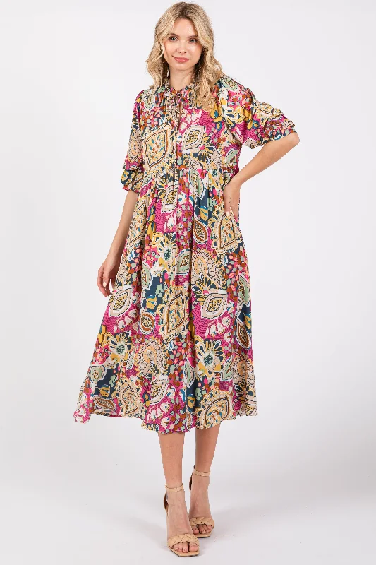 Weekend Special printed dressPink Paisley Print Tiered A-Line Midi Dress