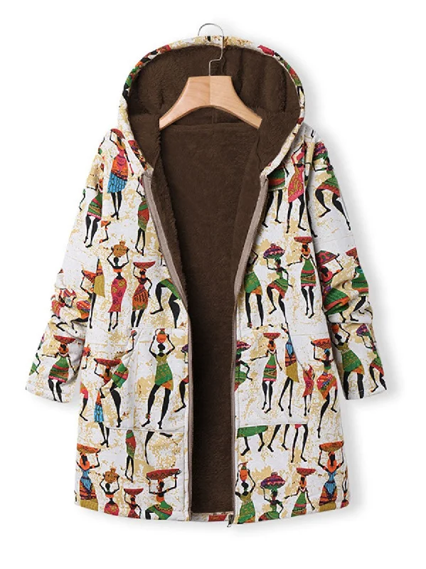 Savings Alert relaxed fit coatPrinted and Velvet Loose Cotton And Linen Pocket Jacket
