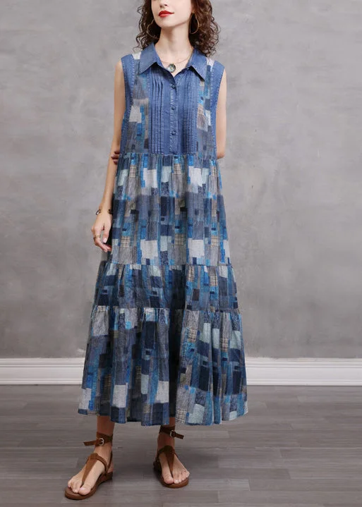 Discount Days comfy maxi dressNatural Blue button Cinched Peter Pan Collar Plaid Patchwork Dress Sleeveless Discount Days comfy maxi dressNatural Blue button Cinched Peter Pan Collar Plaid Patchwork Dress Sleeveless