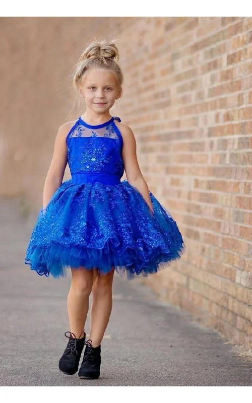 vintage-inspired dressNewest Royal Blue Lace Appliques 2016 Flower Girl Dress-401403