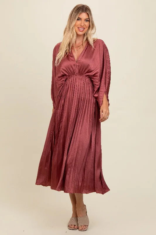 Limited Time Discount spaghetti strap dressMauve Satin Pleated V-Neck Maxi Dress
