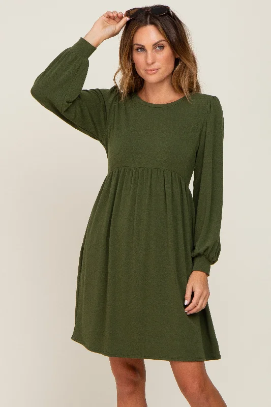 Exclusive Deal statement dressOlive Terry Knit Long Sleeve Dress