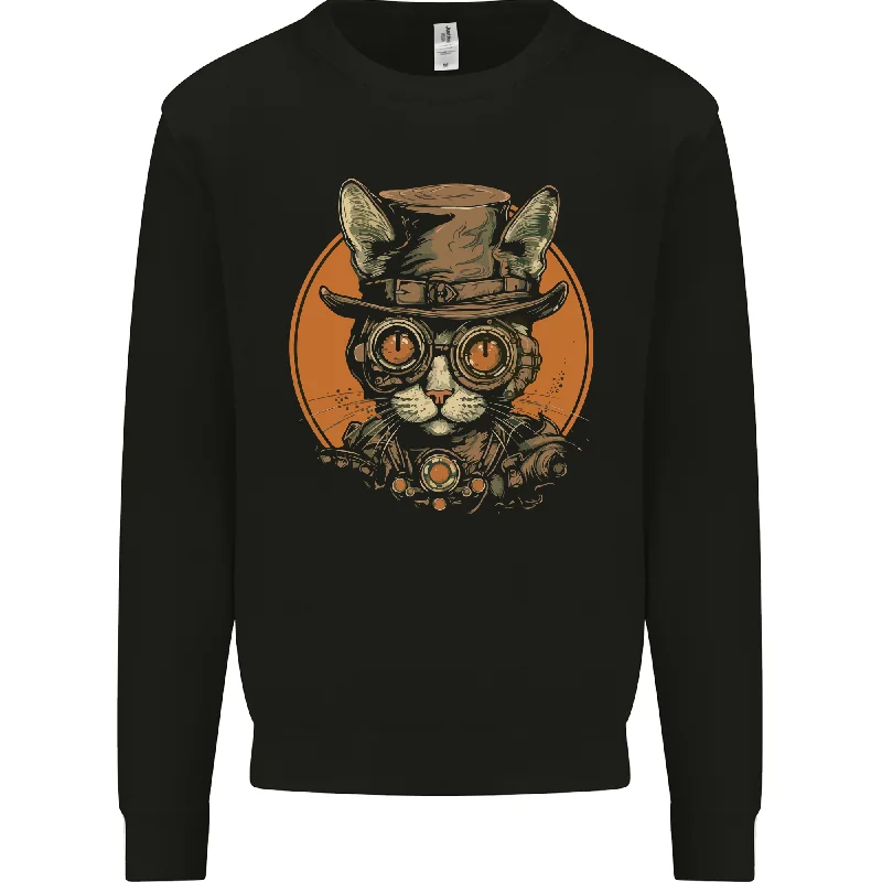 eco-friendly sports hoodieA Steampunk Cat With a Hat & Glasses Mens Sweatshirt Jumper