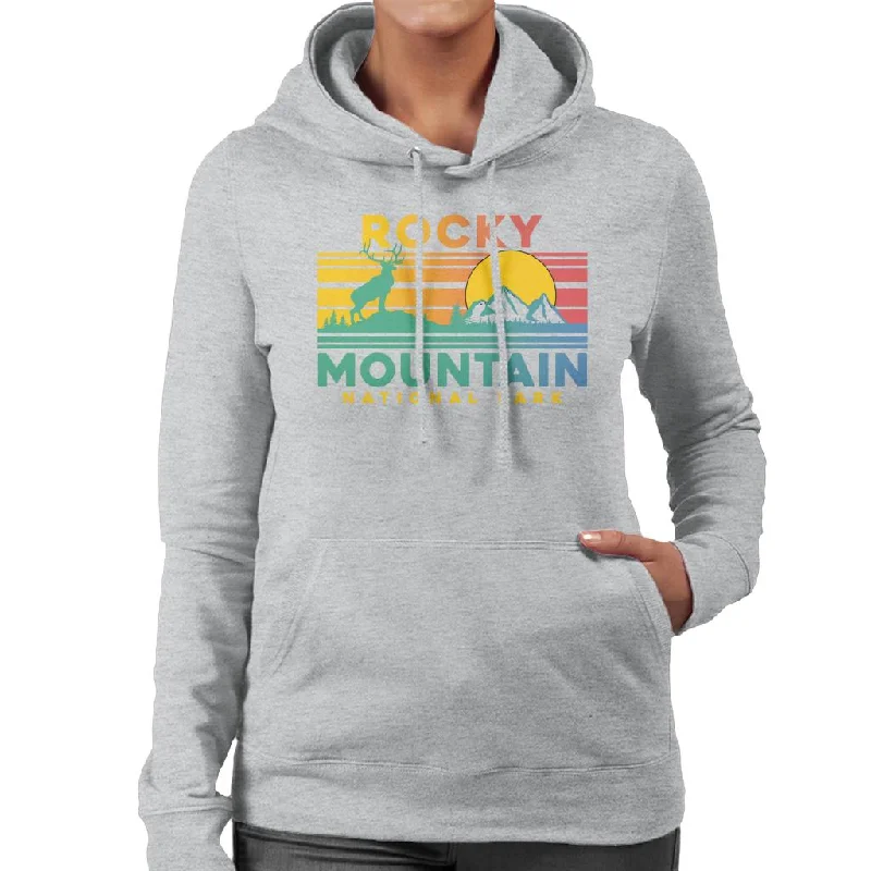 cozy hoodie for cold weatherUS National Parks Rocky Mountain Sunset Women's Hooded Sweatshirt