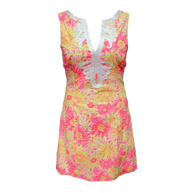 tiered dressJanice Shift Dress Designer By Lilly Pulitzer In Pink & Yellow, Size: 6