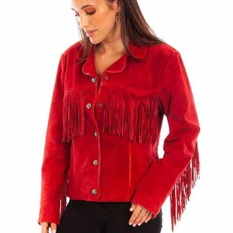 cozy fleece coatScully Women's Suede Fringe Jacket in Red