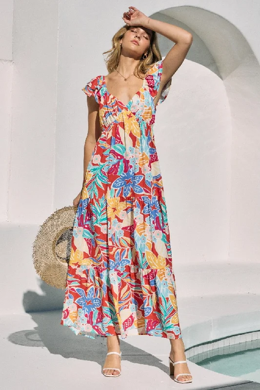 Price Drop Alert midi dressRed Floral V-Neck Layered Flutter Short Sleeve Midi Dress Price Drop Alert midi dressRed Floral V-Neck Layered Flutter Short Sleeve Midi Dress