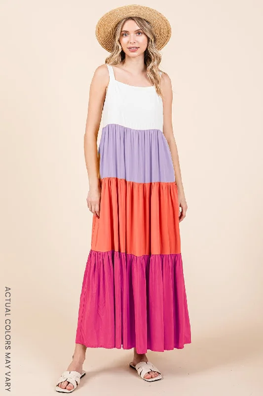 Daily Specials tiered dressFuchsia Tiered Colorblock Maxi Dress