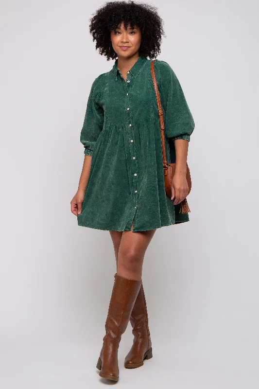 YEAR-End Sale romantic dressGreen Corduroy Button Down Collared Dress