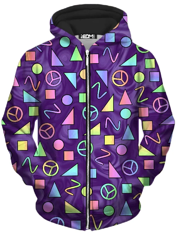 cool graphic hoodieRetro Shapes Peace Symbols Purple Unisex Zip-Up Hoodie