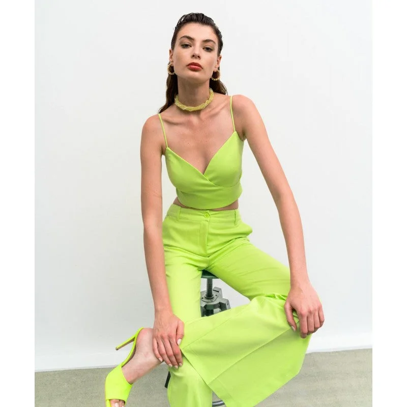 floral dressAccess Lime Green Slit Hem Flared Pants