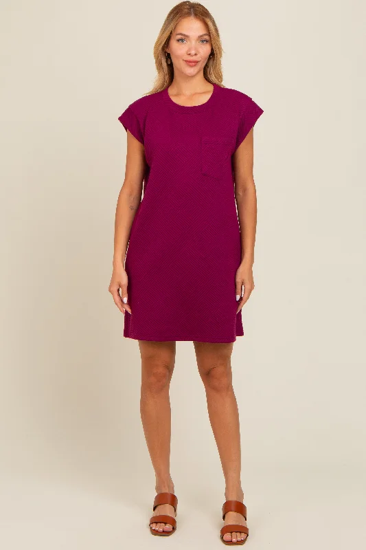 Markdowns modern dressViolet Front Pocket Line Textured Short Sleeve Dress