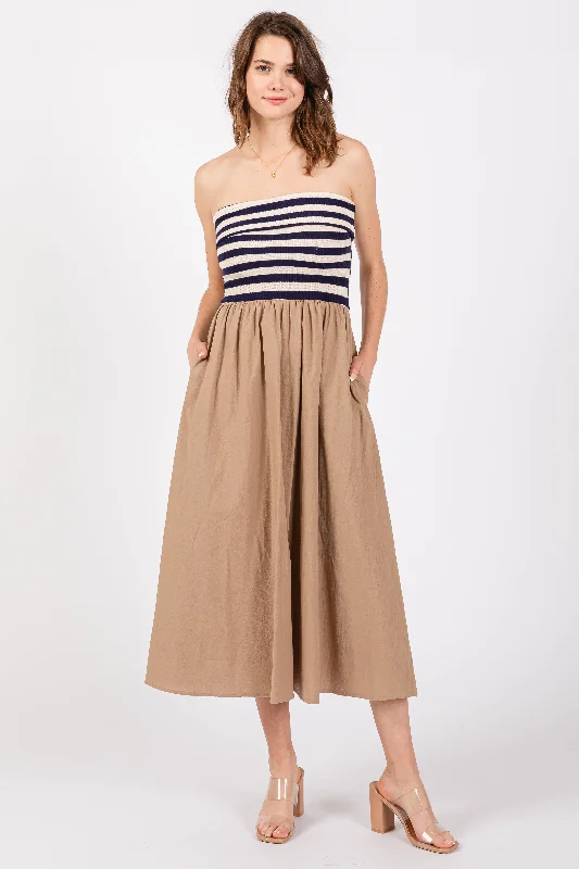 Super Deal chic slip dressNavy Blue Strapless Dress