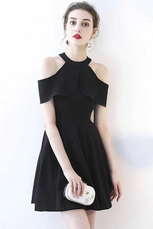 elegant evening dressA-line Sexy Little Black Dress With Cap Sleeves And Ruching Homecoming Cocktail-334166