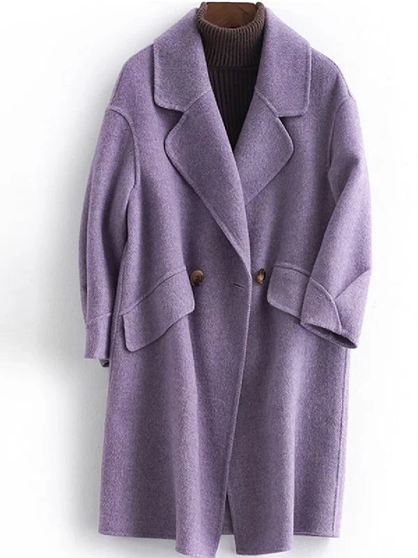 Price Cut fitted trench coatLong Woolen Solid Color Warm Coat