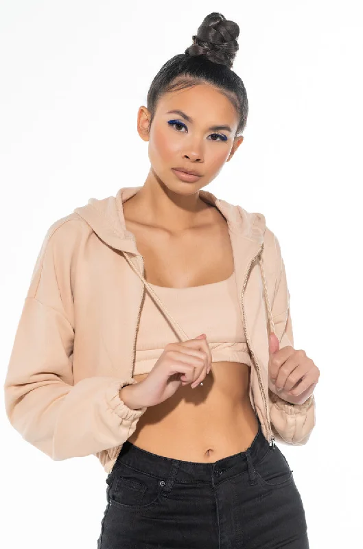 Price Blitz WHEN THE PARTY'S OVER ZIP UP HOODIE LIGHT BROWN