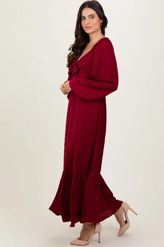 Sneak Peek Sale fitted dressBurgundy Bow Satin Maxi Dress