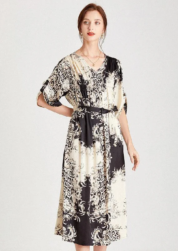 Bargain Prices casual dressBeautiful Black White Print Loose Tie waist A Line Summer Dresses