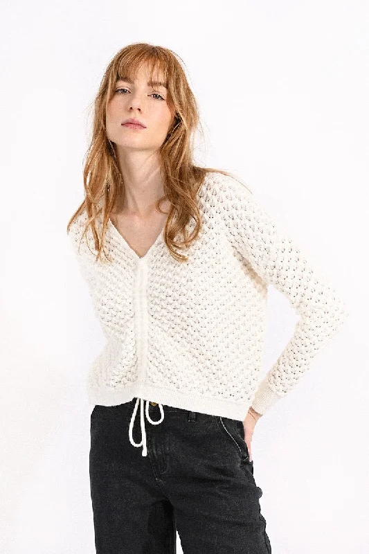 trendy mini dressMolly Bracken White PopCorn Knitted Jumper